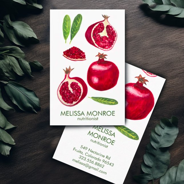 Näringist Chef Coach Pomegranates Autumn Fruit Visitkort (Hand painted watercolor pomegranates decorate this custom business card. Add your own text.)