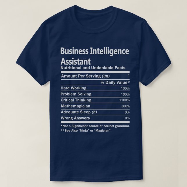 Näringsfaktorer för Business Intelligence Assistan T Shirt (Design framsida)