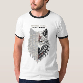 Näringsidkarliv | Främre vit varg | Bakåt svart va T Shirt