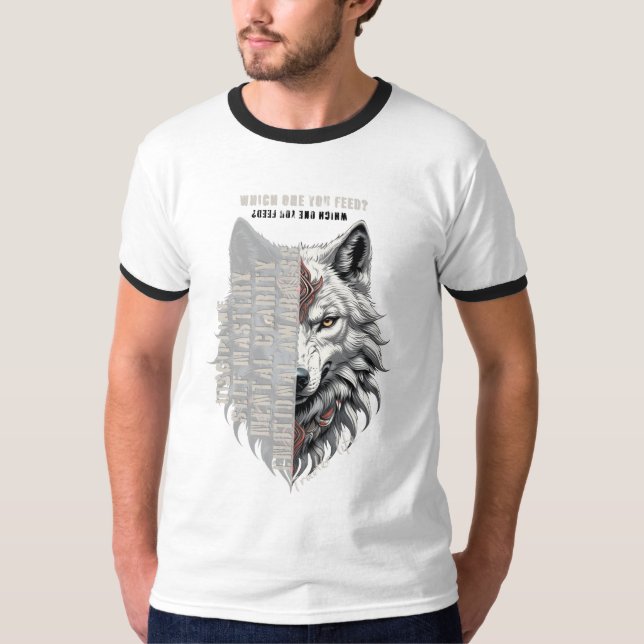 Näringsidkarliv | Främre vit varg | Bakåt svart va T Shirt (Framsida)