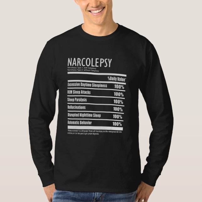 Narkolepsi Nutrition Facts Stil Symptom T Shirt (Framsida)
