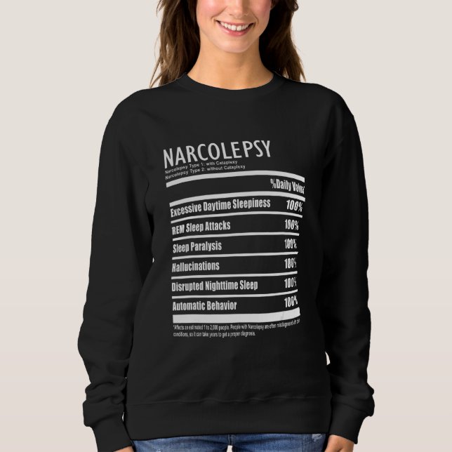 Narkolepsi Nutrition Facts Stil Symptom T Shirt (Framsida)