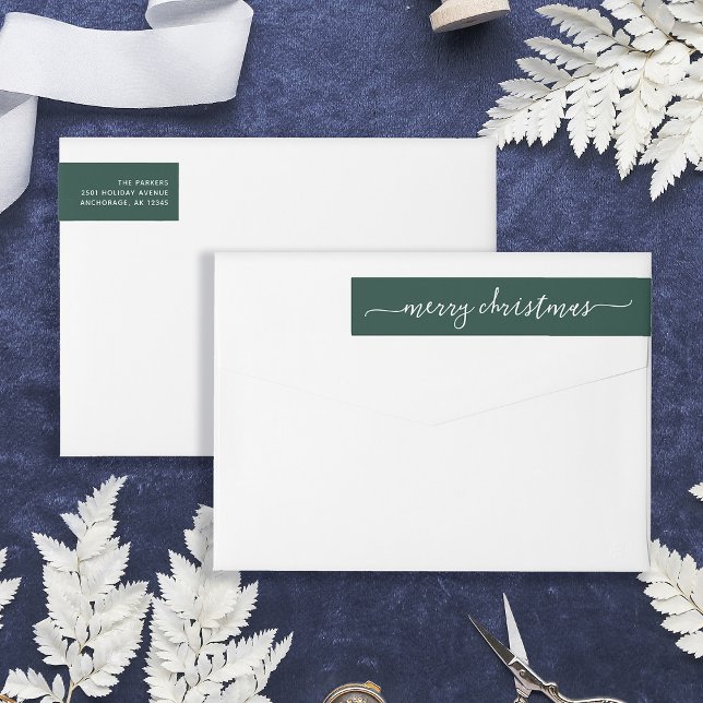Närliggande Grönt | GOD JUL ADRESS Etikettband (Stylish and elegant wrap-around return address labels for Christmas)