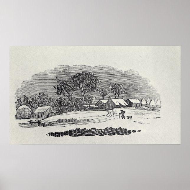 Närma en by på vintern poster (Framsidan)