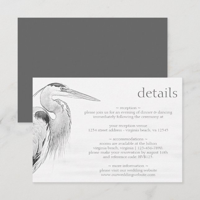 Närmare uppgifter om den vackra Blue Heron Bird Sk Tilläggskort (Fram/baksida)