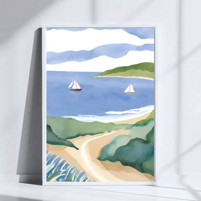 Narragansett Bay | Sailboat Coastal RI Watercolor Poster (Skapare uppladdad)