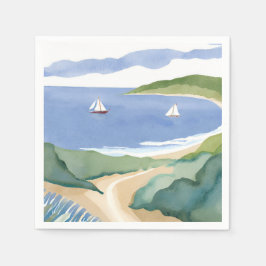 Narragansett Bay | Segelbåt Coastal RI Akvarell Pappersservett