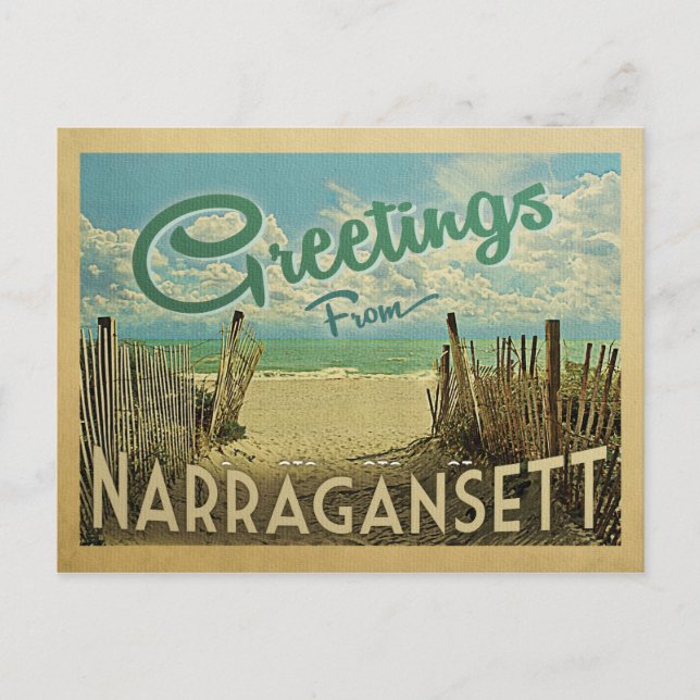Narragansett Postcard Beach Vintage resor Vykort (Framsida)