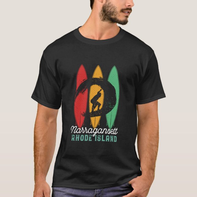 Narragansett Rhode island Beach Retro Surfing T Shirt (Framsida)