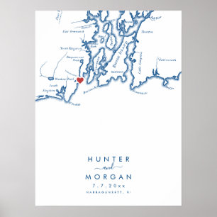 Narragansett RI Bröllop Modern Guest Bok Poster