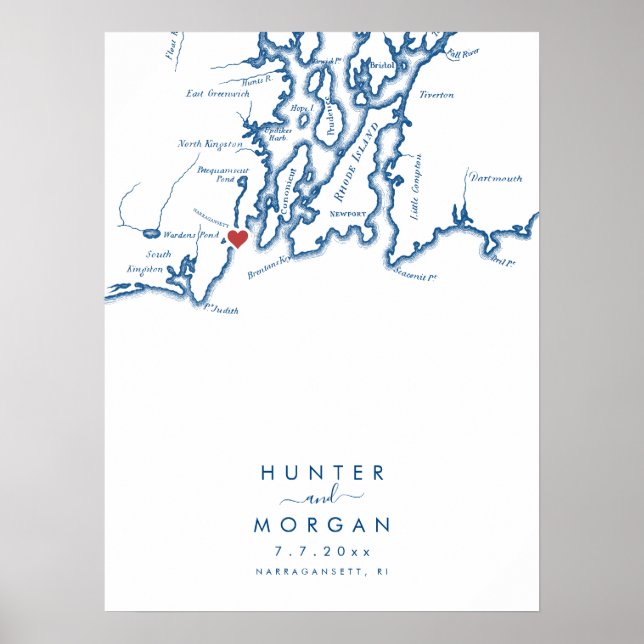Narragansett RI Bröllop Modern Guest Bok Poster (Framsidan)