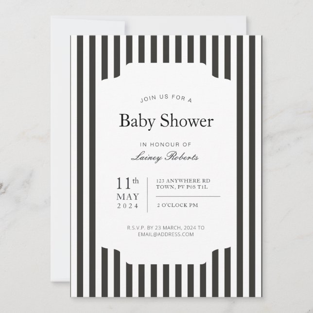 Narrow Black and White Lodrät Candy Rand Inbjudningar (Framsida)