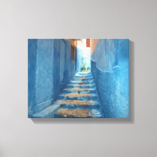 Narrow Blue Stairway i Marocko Canvastryck