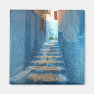 Narrow Blue Stairway i Marocko Magnet