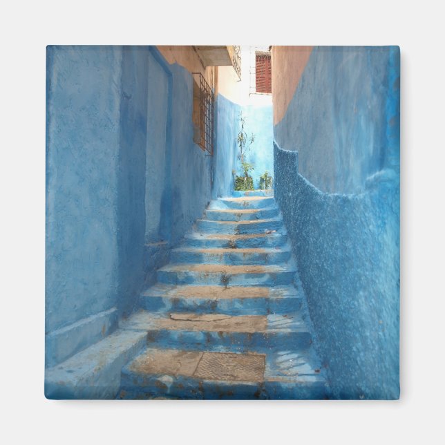 Narrow Blue Stairway i Marocko Magnet (Framsidan)