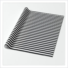 Narrow Deepest Black and White Stripe Mönster Presentpapper