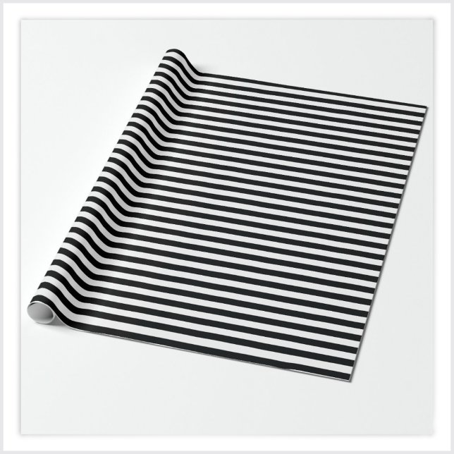 Narrow Deepest Black and White Stripe Mönster Presentpapper (Skapare uppladdad)