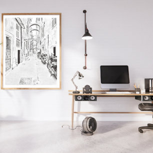 Narrow Italiana Street, Black and White Poster