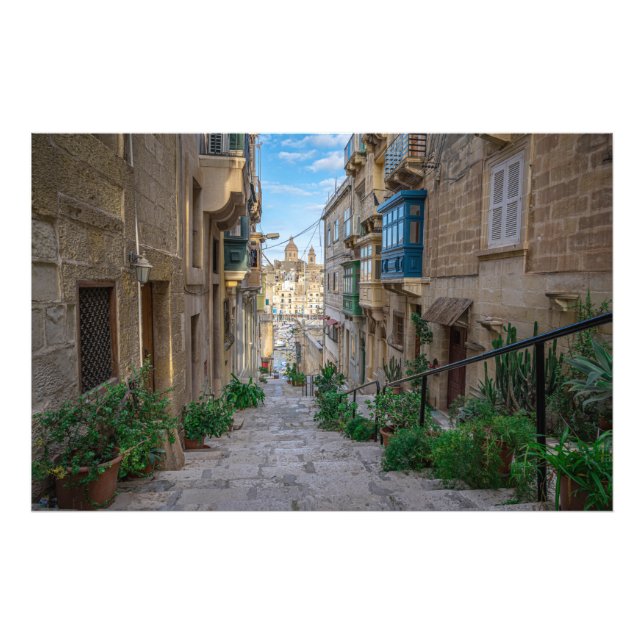 Narrow stone street i Malta Fototryck (Framsidan)