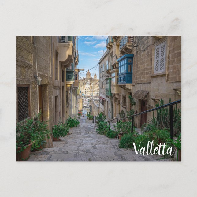 Narrow stone street i Malta Vykort (Framsida)