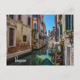 Narrow street with canal in Venice Postcard Vykort