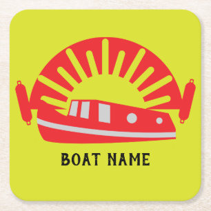 Narrowboat Canal Boat Living Doormat Keychain Wood Underlägg Papper Kvadrat