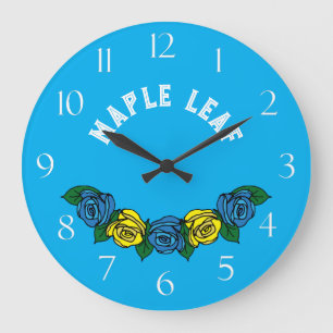 Narrowboat Folk Art Blue Ro Large Clock Stor Klocka