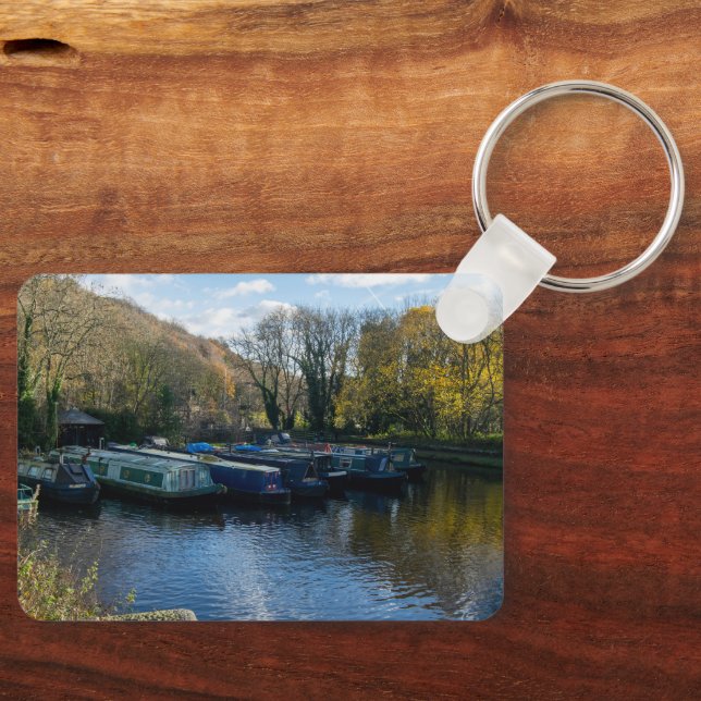 Narrowboats Moored at Salterhebble Basin Nyckelring (Framsida)