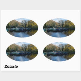 Narrowboats Moored at Salterhebble Basin Ovalt Klistermärke