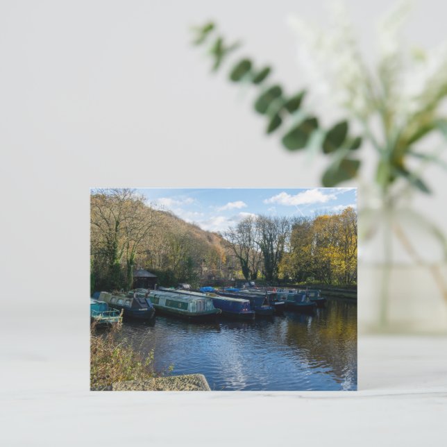 Narrowboats Moored at Salterhebble Basin Vykort (Stående Fram)