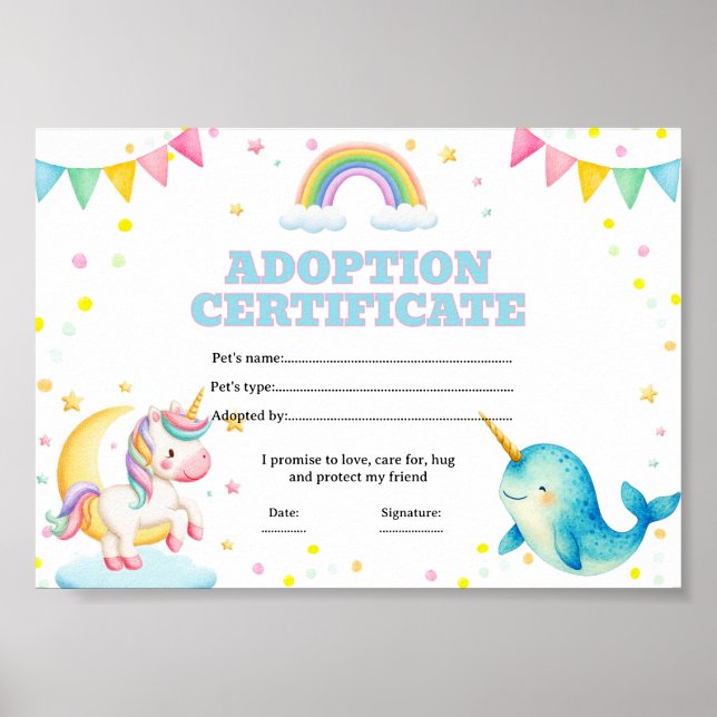 Narval enhörning adoptera ett husdjur färgläggning poster (Framsidan)