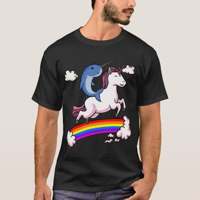 Narval Fisk Ridande Enhörning T Shirt (Framsida)