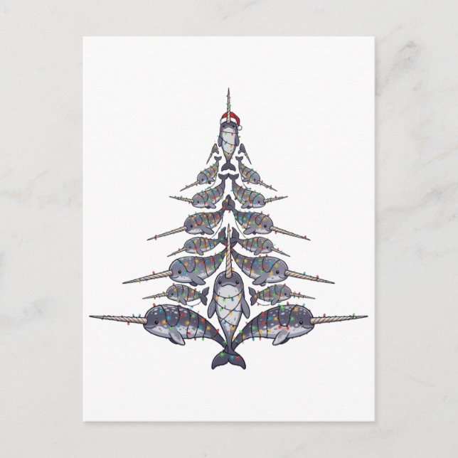 Narval Santa Hatt Julbelysning Xmas Hav Helg Vykort (Framsida)