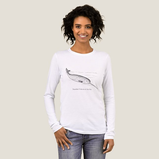 Narval Valhajval Unicorn i havet Tee Shirt (Hel framsida)