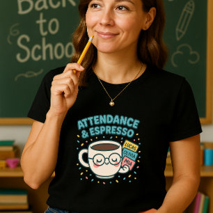Närvaro & Espresso; Cute Teacher Coffee & Namn T Shirt