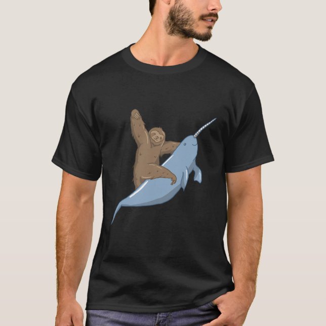 Narwahl Unicorn Beluga Tusk Whale Fish Sloth Gift T Shirt (Framsida)