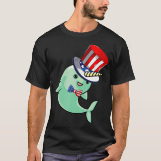 Narwhal American Flagga Hat Patriotic 4:e juli Ts T Shirt