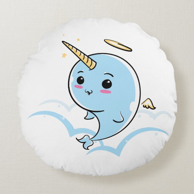 Narwhal Angel Cutie Rund Kudde (Framsidan)