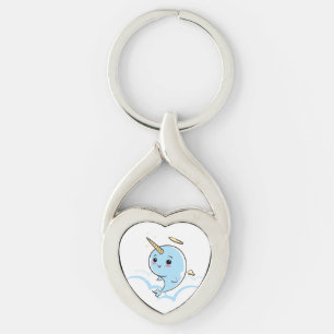 Narwhal Angel Cutie Twisted Heart Silverfärgad Nyckelring