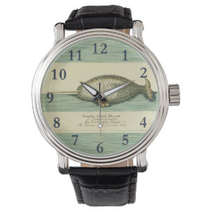 Narwhal Antique Whale Watercolor Painting Armbandsur