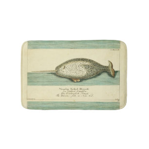 Narwhal Antique Whale Watercolor Painting Badrumsmatta