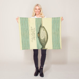 Narwhal Antique Whale Watercolor Painting Fleecefilt