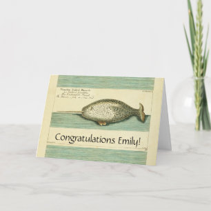 Narwhal Antique Whale Watercolor Painting Kort