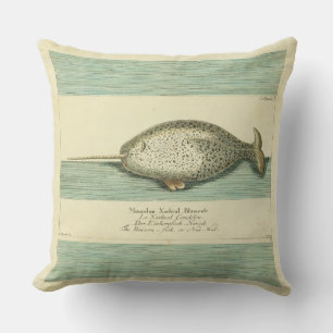Narwhal Antique Whale Watercolor Painting Kudde