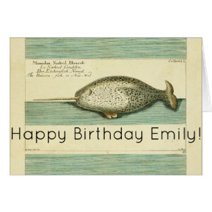Narwhal Antique Whale Watercolor Scientific Art Hälsningskort