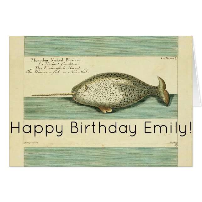 Narwhal Antique Whale Watercolor Scientific Art Hälsningskort (Framsidan Horizontal)