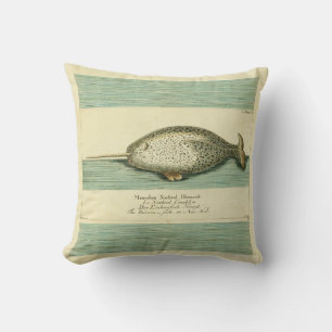 Narwhal Antique Whale Watercolor Scientific Art Kudde