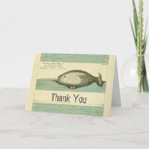 Narwhal Antique Whale Watercolor Scientific Art Tack Kort