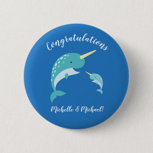 Narwhal Baby Shower Blue Boy Cute Knapp