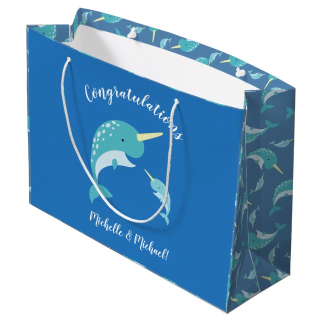 Narwhal Baby Shower Blue Boy Whale (Baksidan Vinklad)